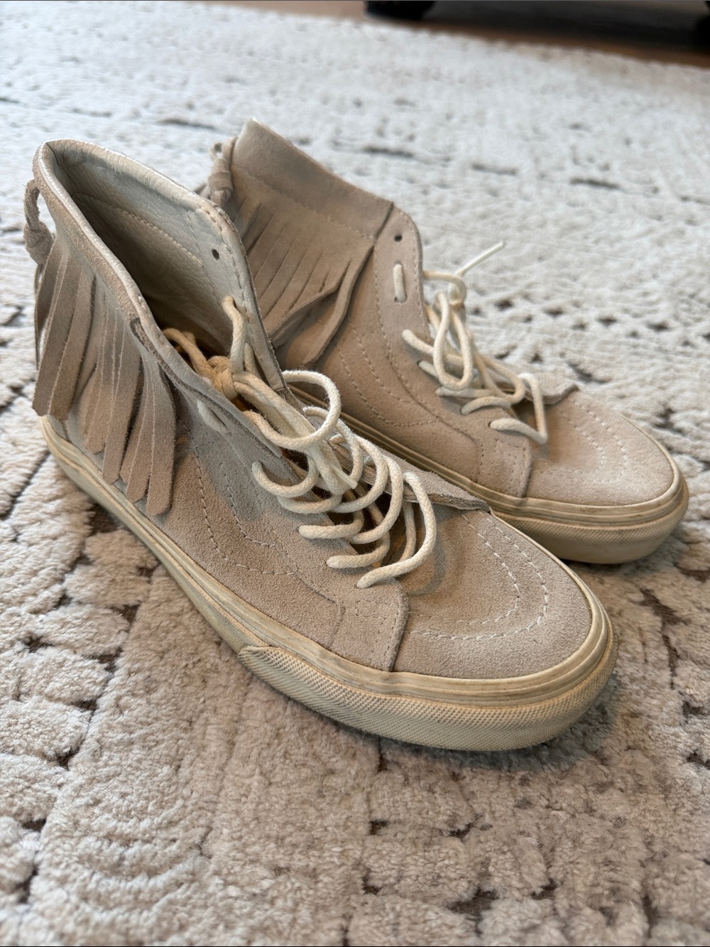 Vans High-Top Suede Fringe Sneakers - Light Beige